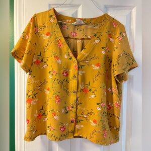 🌼 Pink Rose yellow floral blouse 🌼